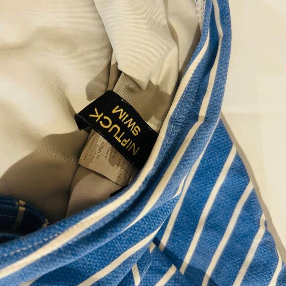 Nip Tuck Joanne Striped One Piece Swimsuit Size 10 Blue Ivory - Picture 5 of 8